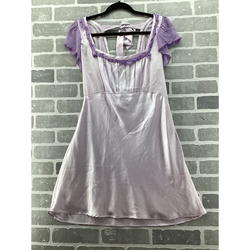 Free People Lilac Satin Mini Dress with Sheer Puff Sleeves